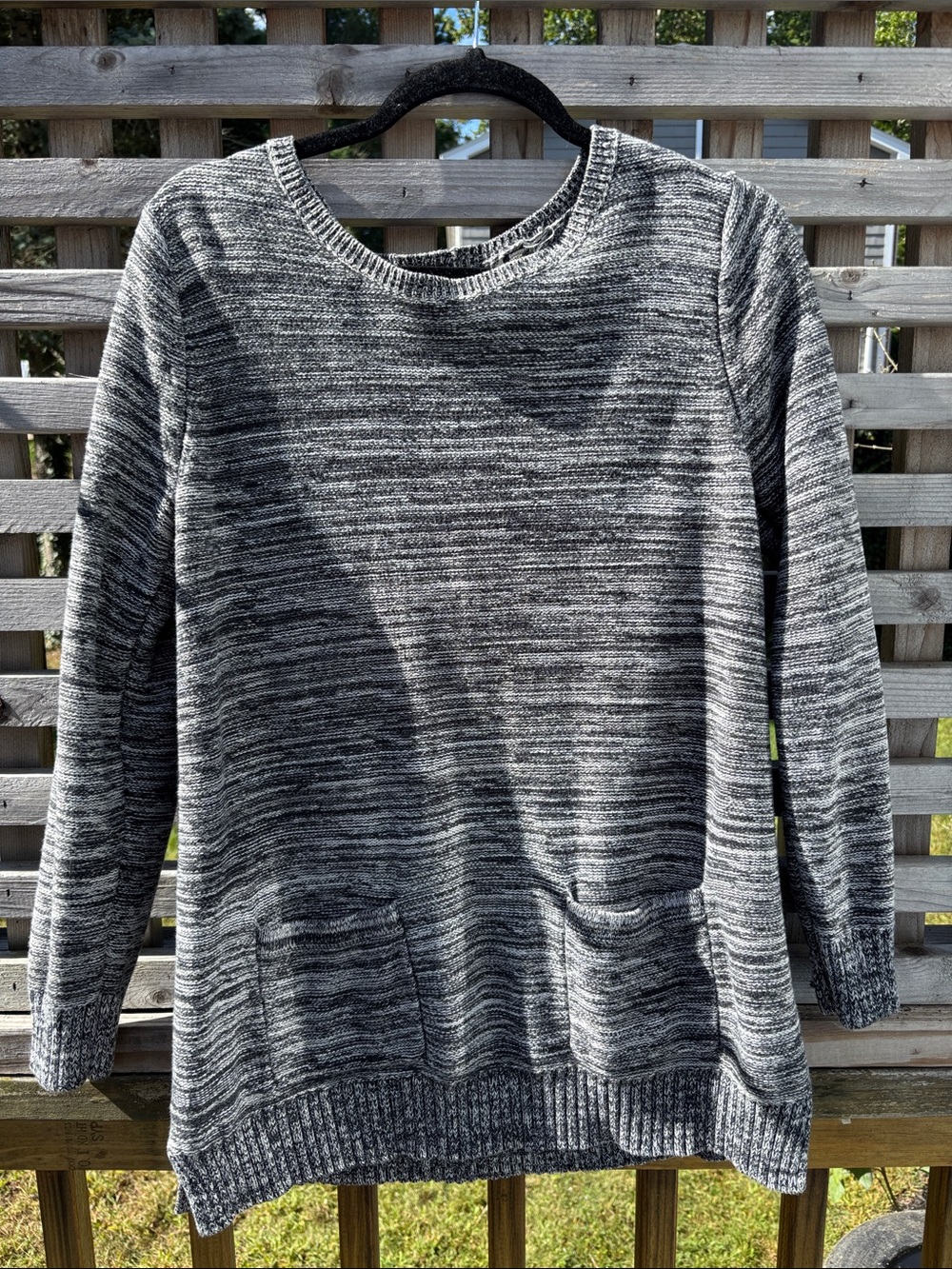 JEANNE PIERRE Gray Marled Crewneck Sweater with Front Pockets